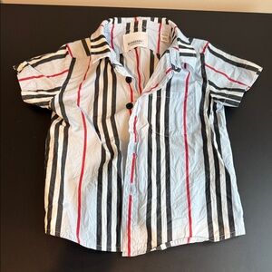 Burberry Kids Striped Button-Down Shirt in Black, White, and Red
